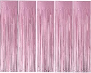 Kioneer Indoor Metallic Tinsel Curtains 5 Packs 3 ft x 10 ft, Foil Fringe Curtains for Photo Backdrop Door Wall Hanging Window Curtain Party Office Decoration (light Pink )