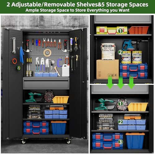 Image of Aobabo Metal Garage Storage Cabinet, 71 inchx30 inch Lockable Rolling Tool Cabinet