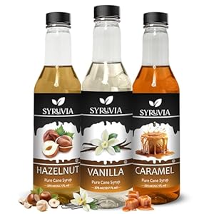 Syruvia Coffee Syrup Variety Pack 12.7 fl oz, Vanilla, Hazelnut, Caramel Flavored Syrups