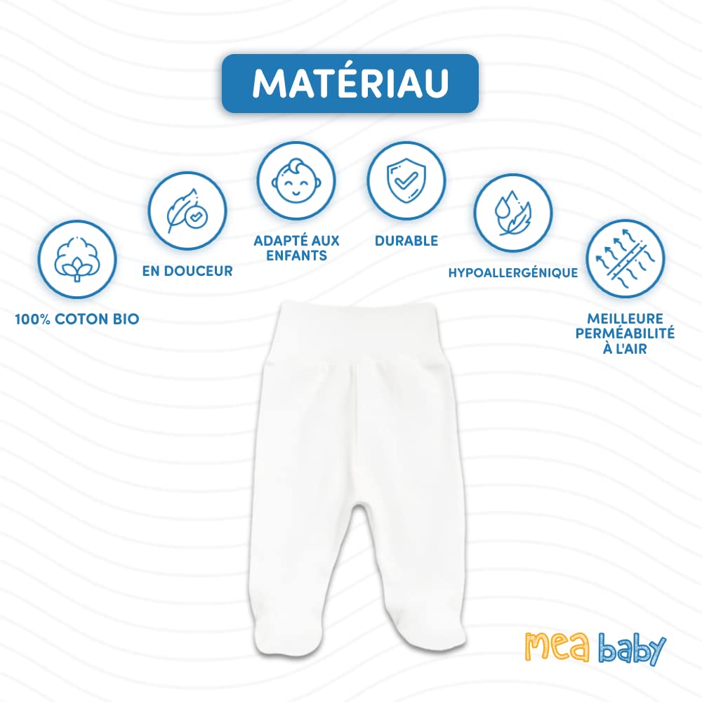 MEA BABY Pantalon bébé Unisexe avec Pieds 100% Coton Bio, Lot de 3, pour Filles et garçons (Parent)