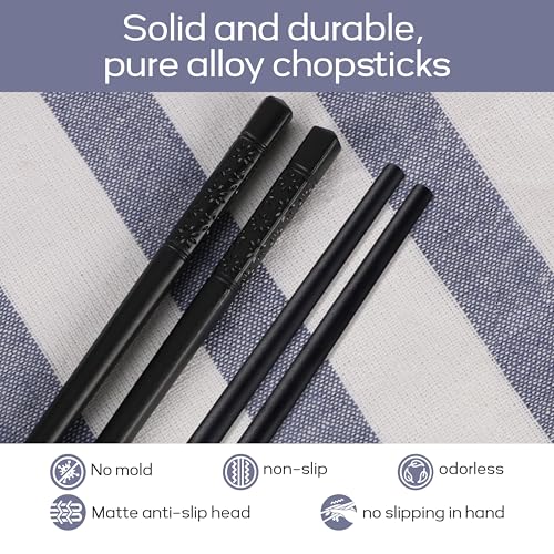 2 Pairs Chopsticks Set Fibreglass Washable Black Sushi Sticks Non-Slip Chopsticks Black 24 cm Alloy Chopsticks Reusable - Image 6