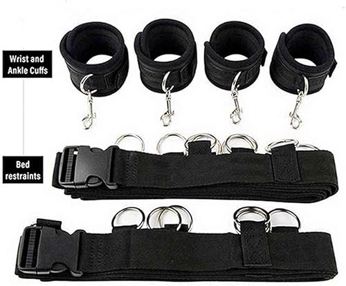 Vista 4 de Kit de sujeción de amarre para cama de tamaño King Queen correas de cama para adultos, tobilleras y muñequeras, pulseras sexuales para mujeres