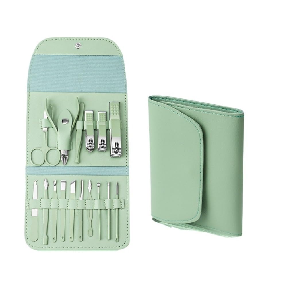 SBCGFY Nail Clippers, Folding Nail Clippers 16-Piece Manicure Set, Portable Grooming Kit Nail Kit,Green