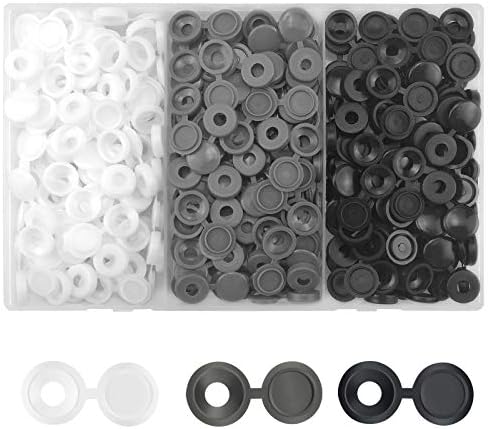 240pcs Hinged Screw Cover Caps Decorative Plastic Screw Head Cap, for Number 6-8 Fold Screw Snap Head Covers Flip Tops, with Box, for Furniture Wardrobe Cabinet Shelf(Black,White,Grey)