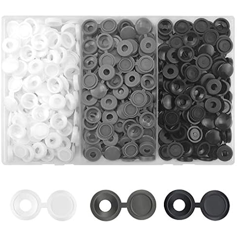 240pcs Hinged Screw Cover Caps Decorative Plastic Screw Head Cap, for Number 6-8 Fold Screw Snap Head Covers Flip Tops, with Box, for Furniture Wardrobe Cabinet Shelf(Black,White,Grey) Cover