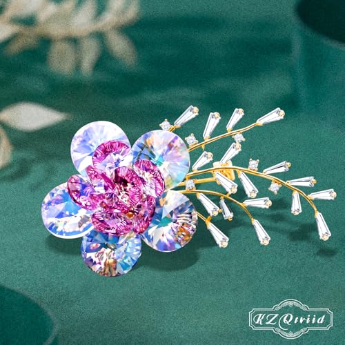 Image of Brooches For Women,14k Gold Plated Copper,Crystal Roselle Cubic Zirconia Brooch Pins For Women ，Crystal Broach,Flower Broach