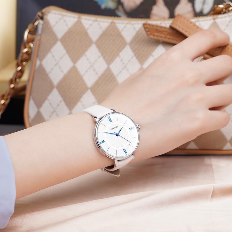 Vista 6 de Reloj de pulsera delgado de cuarzo para mujer con correa de cuero reloj redondo casual