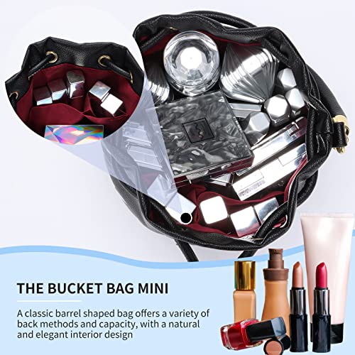 Image of JQAliMOVV Mini Leather Bucket Bags for Women Drawstring Bucket Purse Crossbody Handbags Hobo Bag