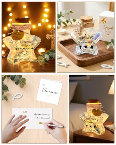 Geschenke zur Erstkommunion Mädchen Junge – LED Flaschenlicht in Sternform als Geldgeschenk, Tischdeko Erstkommunion Geschenke für Mädchen Jungen