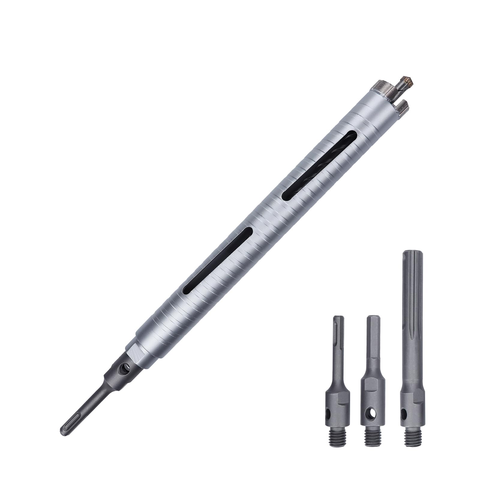 1-1/8 inch Diamond Dry Core Drill Bit, 10" Drilling Depth, 5/8"-11 Thread Core Drill Bit for Concrete Masonry Brick Block, Includes 3 Adapters SDS