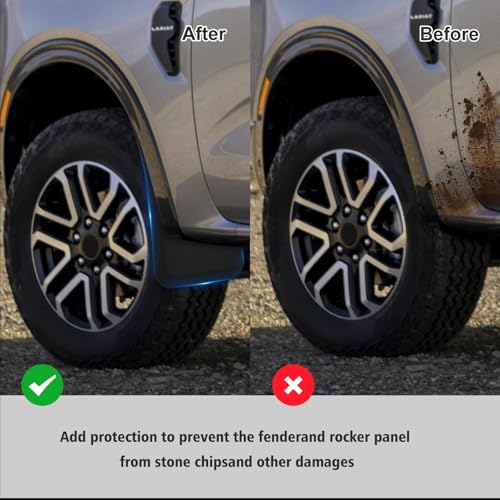 Image of Mud Flaps Splash Guards for 2024 2025 Ford Ranger XL XLT Lariat (Not Fit Raptor), ABS Material, No-Drill Installation, Protects Against Mud, Rocks, and Debris, Front & Rear Fender Liner 4PCS