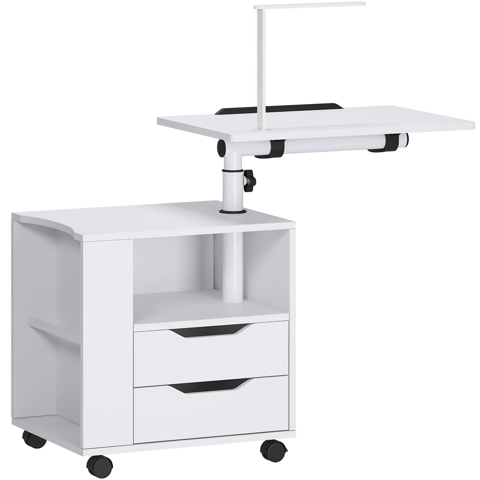 SogesGame Nightstand with Led Lights, Side Table with 2 Drawers, End Table with Swivel Panel & Open Shelf, Night Stand with USB Ports for Bedroom,