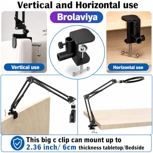 Image of BROLAVIYA Large Desk Base Clamp Mount for Microphone Boom Scissor Arm, Table C Clip for Articulating arm Stand, or Mic Stand Fits Up to 2.36 inch 6cm Thickness