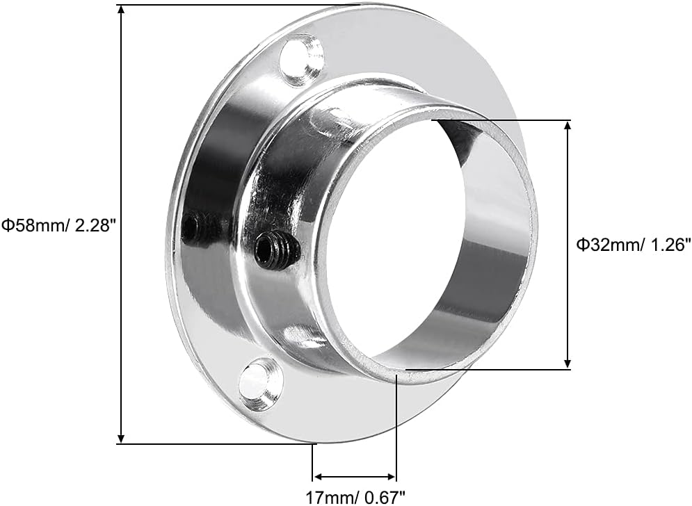 Closet Rod Bracket，Closet Pole Socket, Closet Wardrobe Rod Flange,32mm/1.26inch Dia, Socket Bracket Support Holder for Pipe 4Pcs.