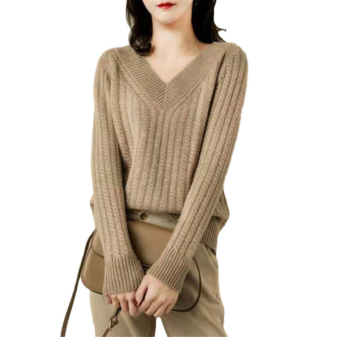 Jersey De Punto Informal con Cuello En V Y Manga Larga para Mujer