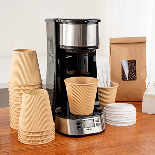 500-Ct Disposable Kraft 8-Oz Hot Beverage Cups With Ripple Wall Design: No Need For Sleeves - Perfect For Cafes - Eco-Friendly Recyclable Paper - Insulated - Wholesale Takeout Coffee Cup #TOP6
