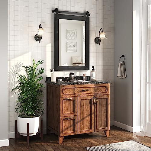 Image of COGOOD Bathroom Mirrors for Over Sink - 22 x 30 Farmhouse Barn Door Wall Mirror for Bathroom, Living Room, Entryway Wall Decor Black