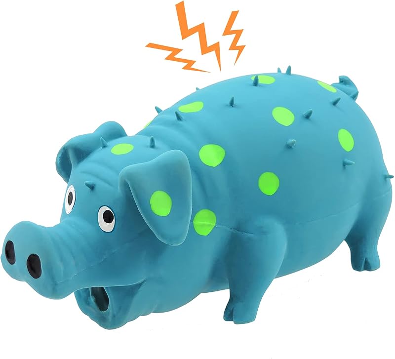Brinquedo para Cães com Apito e Som de Grunhido, Porquinho de Látex com Textura Pontilhada Andiker Azul - 19,05 cm