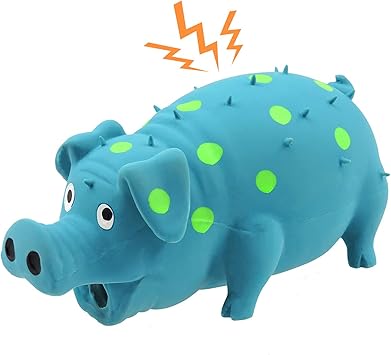 لعبة Andiker Dog Squeaky، ألعاب مضغ الكلاب من اللاتكس مع Oinks Sound Squeaker Grunting Pig Dog Toy لعبة ضغط متينة ذاتية اللعب للكلاب مقاس 8 بوصات لمطاردة عض الأسنان لقتل الوقت الممل باللون الأزرق
