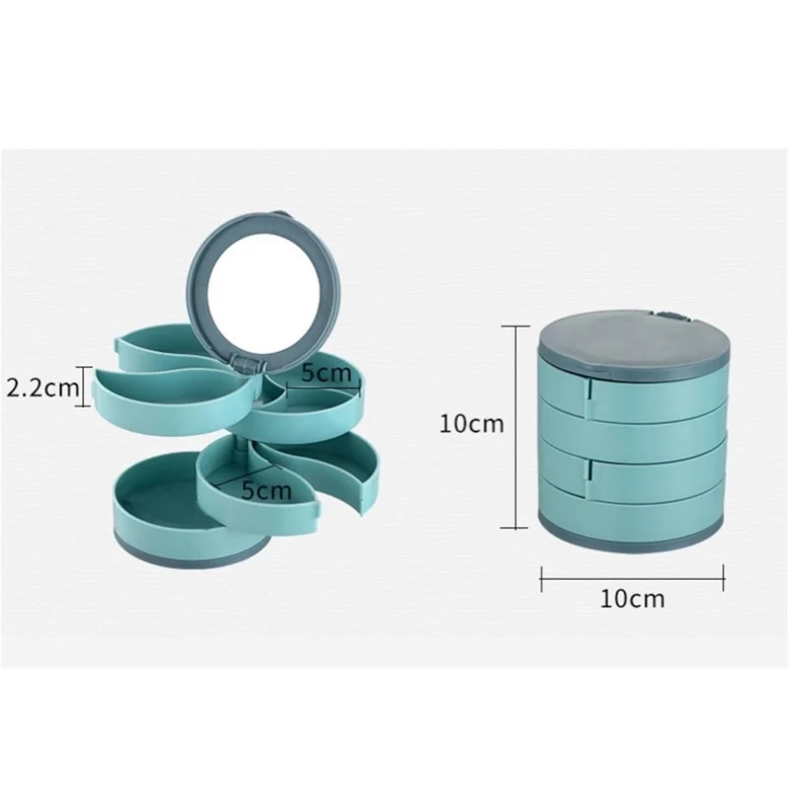 Joyero Giratorio de Cuatro Capas, Organizador for Collar, Pendientes, Anillo, Pulsera, Compartimento Multicapa, Caja de Almacenamiento con Espejo(Blue)