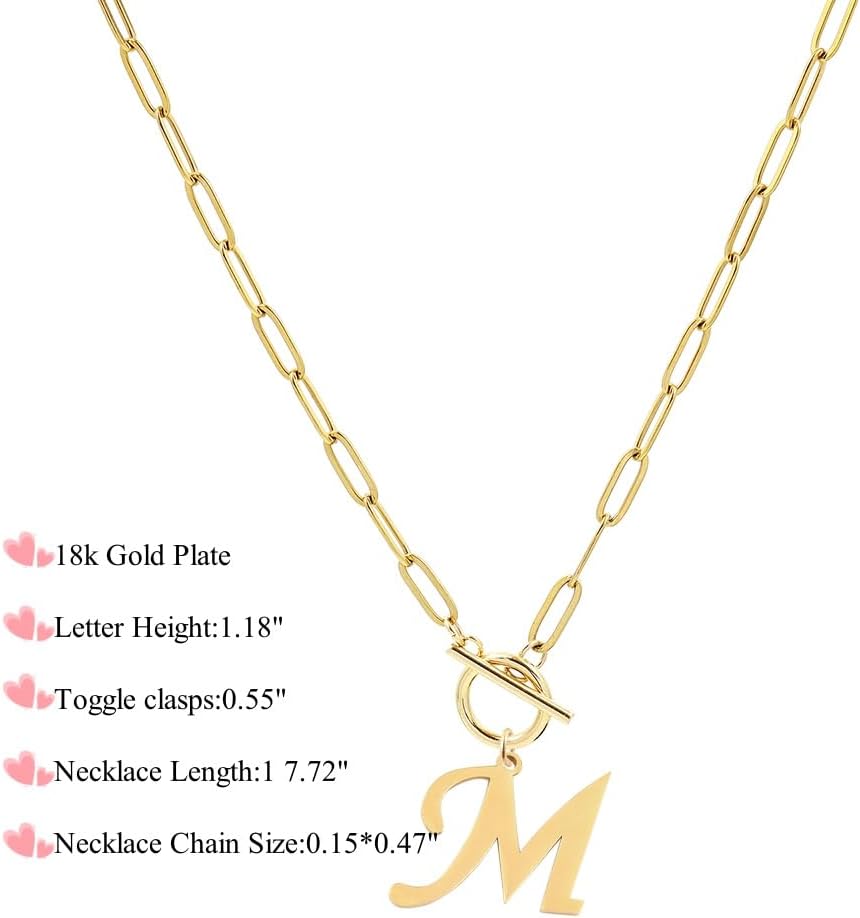 Gold Initial Necklaces For Women- Vintage 18K Gold Plated Toggle Letter Necklace Paper Clip Chain Choker Necklace For Women Jewelry Gifts - Image 6