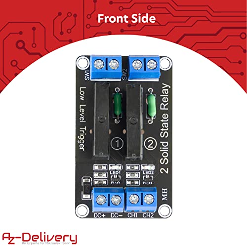 AZDelivery 2 Kanal Relais Modul 5V DC Solid State Relais Low Level Trigger Power Switch Relais Board kompatibel mit Arduino und Raspberry Pi