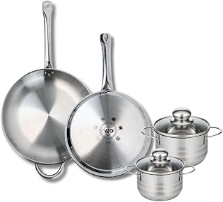ELO 9882350 Kochgeschirr-Set, 4-teilig, 2 Bratpfannen 28 und 32 cm und 2 Kochtöpfe 14 und 16 cm Elo Profi, Edelstahl, Induktion