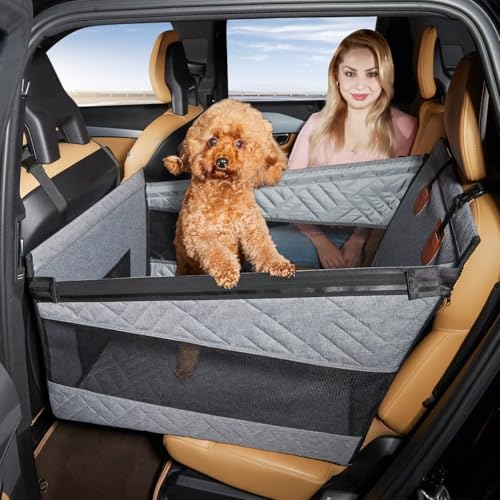 大型犬用カーシート、防水・折りたたみ可能 ペットカーシート、最大100lb対応 後部座席用ドッグベッド、通気性メッシュウィンドウ付き、600Dカバー 車/SUV/トラック用 gray 56*56*40 cm (22*22*15.7 in)