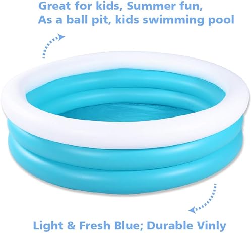 Miniatura 5 de Piscina inflable para niños, piscina de barandilla de 60 x 16 pulgadas de grosor para niños, piscina inflable azul y blanca para juegos de fiesta en