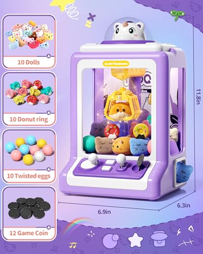Jovow Claw Machine for Kids, Mini Vending Machine with Game Coins & Music, Prize Dispenser Toys for Girls and Boys, Electronic Claw Game Machine for Party Birthdays, Includes 30 Mini Toys - Thumbnail 4