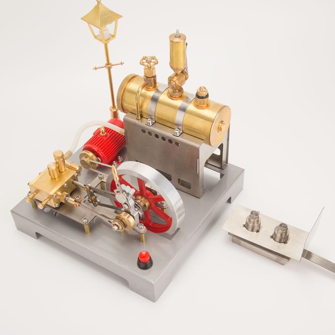 Retrol SE-02 Dampfmaschinen-Modellbausatz, 100-teiliger Vollmetall-Bausatz mit reversibler horizontaler Dampfmaschine, Kessel, Generator und LED-Straßenlaterne für MINT-Bildung und als Geschenkidee