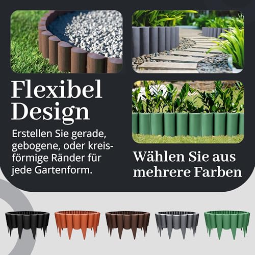 GARDENIX Rasenkante Kunststoff - 2.5m Beeteinfassung Holz, Holzpalisaden Beeteinfassung, Palisaden Beetumrandung, Beetbegrenzung Palisade Anthrazit, Palisade Holzoptik, 10 Module, UV-beständig