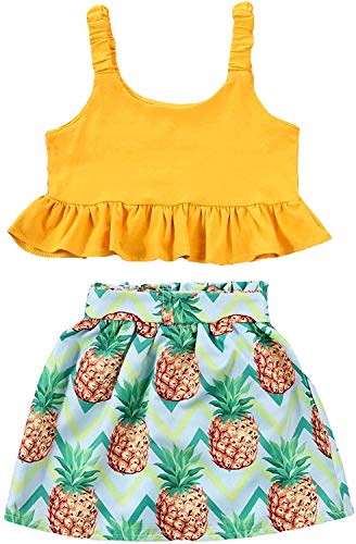 Toddler Baby Girl Skirts Outfits Ruffled Strap Crop Top + Pineapple Shorts Skirts Two Piece Summer Clothes Set