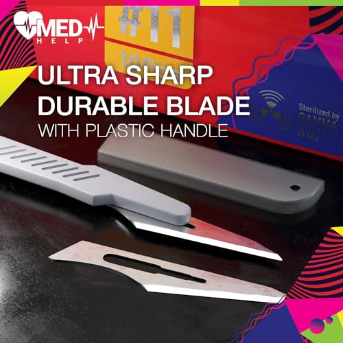 MedHelp Disposable Scalpel Blades #11 Pack of 100, Size 11 Surgical Blades, High Stainless Steel Dermaplane Blades. Individually Wrapped Scapel Blade, Sterile
