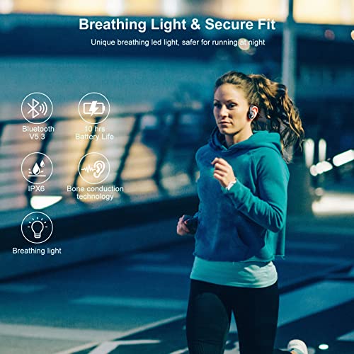 Qaekie Bone Conduction Headphones - Bluetooth 5.3 Open Ear Headphones 10Hrs Playtime With Running Light Sport Wireless Headphones With Mic,Waterproof Bone Earbuds For Driving,Hiking,Cycling,Workout #TOP6