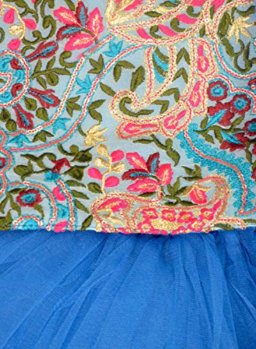 Image of A.T.U.N. Fresh Bloom Embroidered Turquoise Three Piece Tutu Lehenga Set