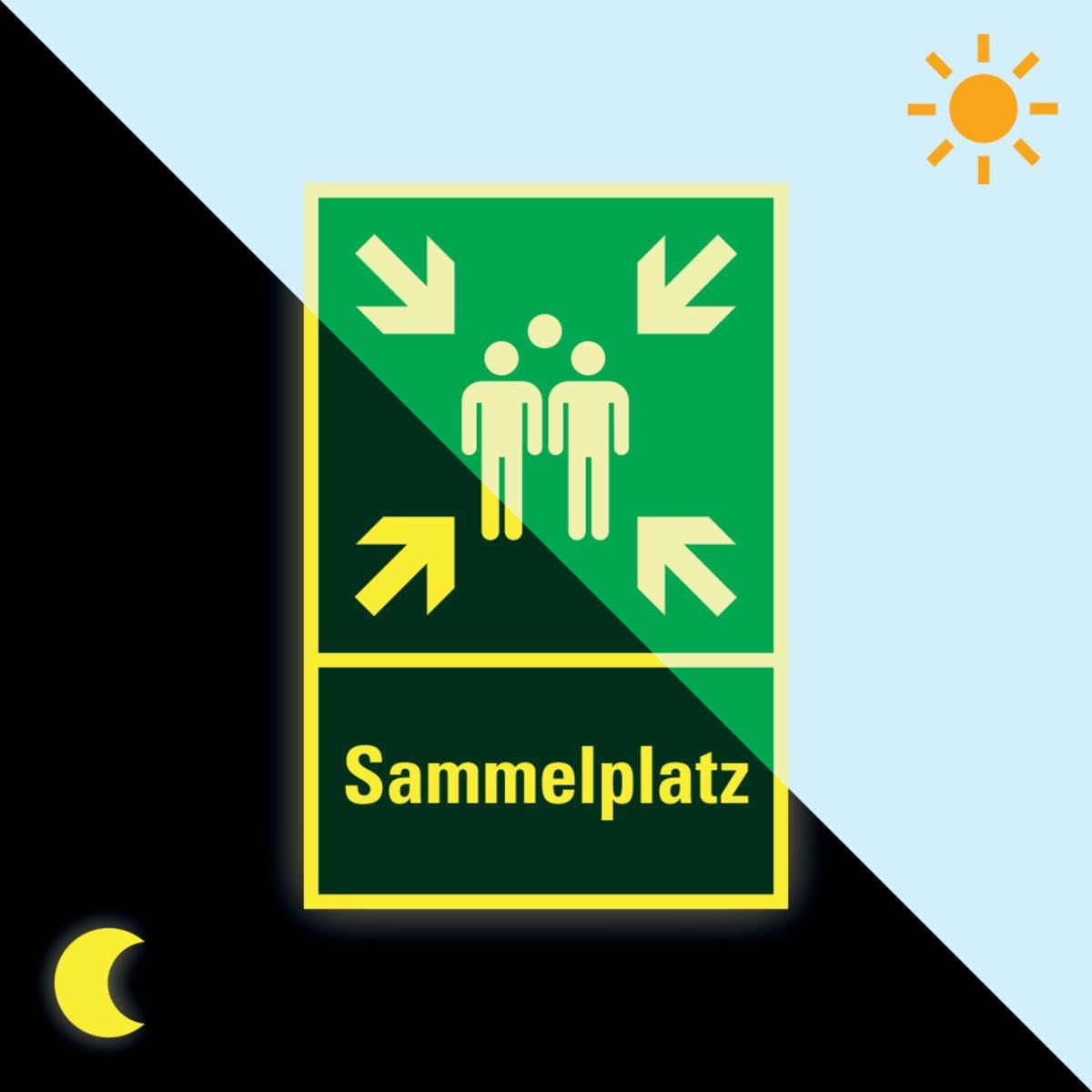langnachleuchtendes Dreieckset Sammelstelle, Aluminium, 400x600 mm, inkl. Befestigungsset, 3 Schilder