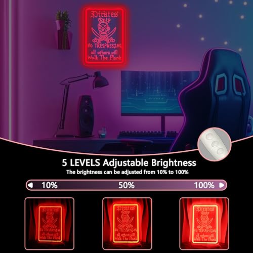 Image of Pirate Walk the Gangplank Neon Sign, USB Powered LED Light | Pirate Wall Decor for Bedroom, Game Room, Halloween Party, Bar, Theme Event and Fans Gift