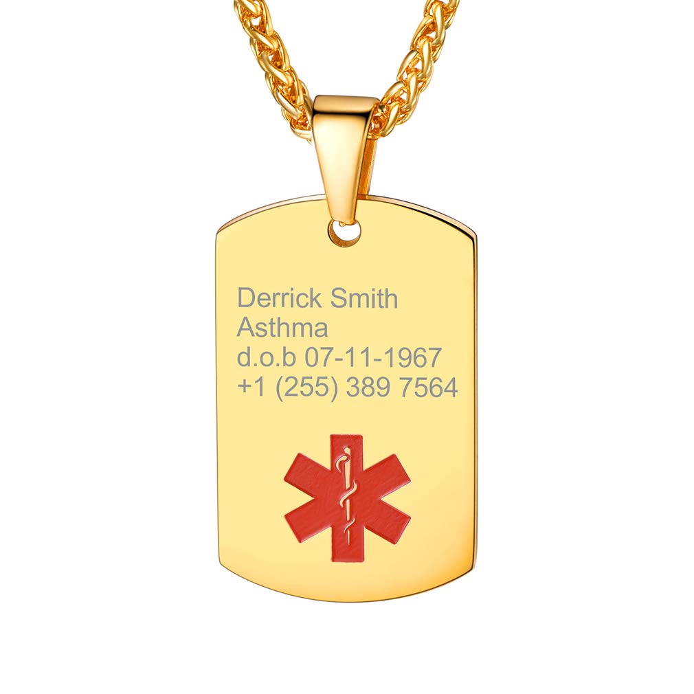 Custom4UChapa Medical Personalizado Colgante Placa Alerta Medica Hombre Collar Grabado Acero Inoxidable 316L Colgante Medico de Identificación