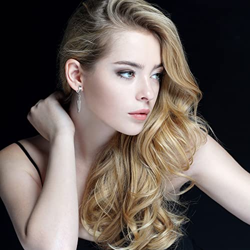 Rofusn 3Pairs Vintage Gothic Feather Leaf Dangle Hoop Earrings For Men Womens, Stainless Steel Hinged Hoops Earrings #TOP2