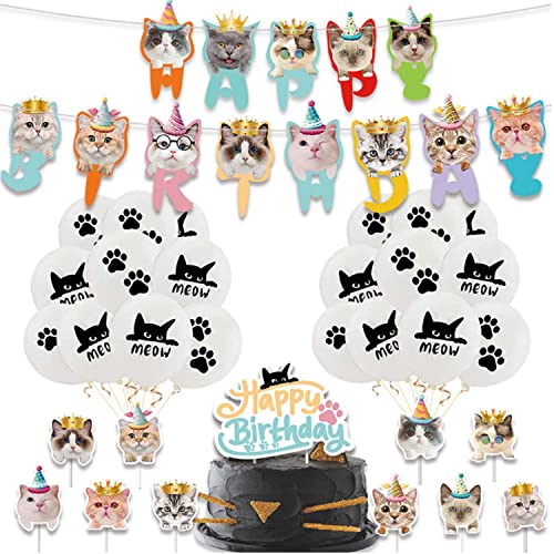 Ouiifan DtZbg aD A~tBo[ HAPPY BIRTHDAY oi[ p[eB[ {t ΕZbg 12C`D j̎qDȉ^e[}D (Cat Balloons set)