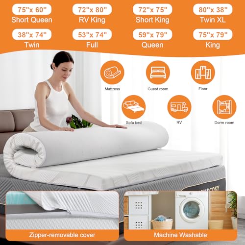 Extra Firm Mattress Topper Twin XL Size 3 Inch, Cooling Gel+Bamboo High Density Mattress Topper with Removable Cover, Bed Topper for Pain Relief,No Smell,CertiPUR-US,79x38 by WEUP - Used condition - Image 6