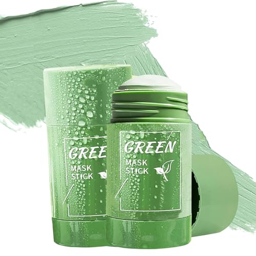 2 Pezzi Green Tea Mask Stick Punti Neri, Maschera Viso Argilla Verde, Maschera Stick Purificante per Pulizia Profonda e Rimozione Punti Neri, Green Mask Stick al Tè Verde Idratante