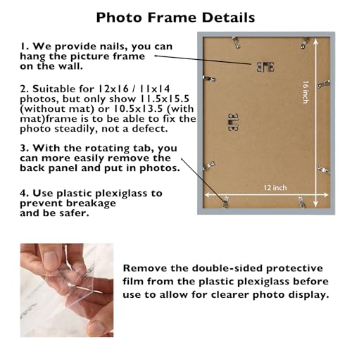 Image of JCJMY 12x16 Picture Frame Rustic Brown with 11x14 Mat, Display Photo 11x14 with Mat or 12 x 16 Without Mat, Wall Hanging Large Frame with Plexiglass, Rustic Brown
