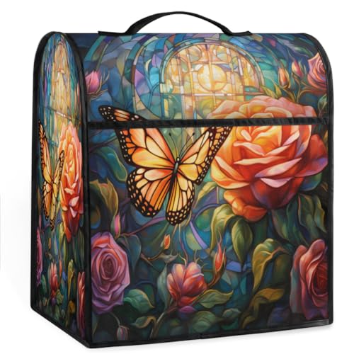 Coffee Maker Cover Butterfly Rose Kitchen Appliance Covers Small Appliance Covers Blender Cover Juicer Cover Dust Covers for Kitchen Appliances with Top Handle and Pockets,Washable,C341