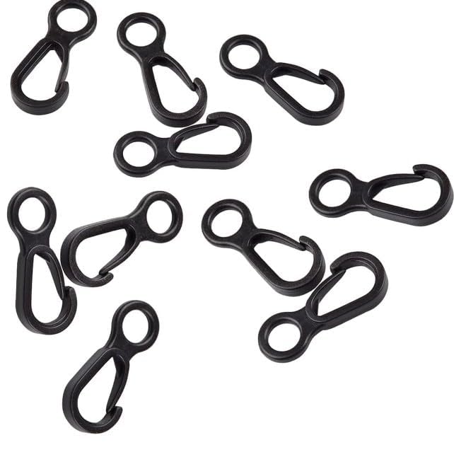 10pcs Black Plastic Snap Clip Carabiner Buckles, Multifunction Outdoor Tent Hooks for Camping, Lights Hanging, Heavy Duty