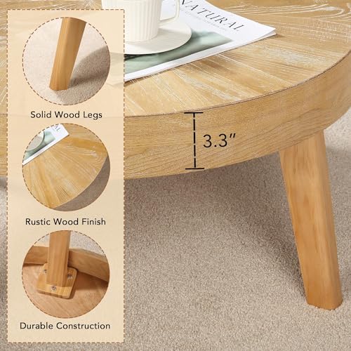 Hokyhoky Farmhouse Round Coffee Table Set Of 3, Boho Sofa Side Nesting Tables End Table Set With Wood Natural Finish For Living Room thumb #1