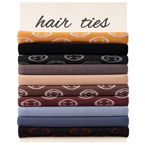 EasYoung Wide Men Hair Ties For Guys, with Long Curly Thick or Dense Hair, No Crease Coils for Men's Buns Long Hair, 10 Count (Pack of 1)