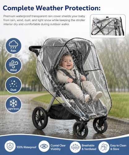 Image of Safe-O-Kid Universal Baby Stroller Rain Cover | Waterproof EVA Stroller Cover | Windproof, Dustproof & Snowproof Weather Shield | Full-Cover Protection for Baby Pram & Stroller | Easy Fit, Travel Friendly - Transparent