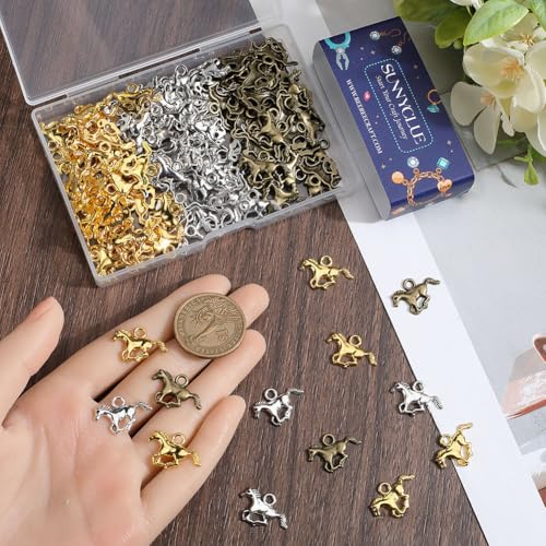 SUNNYCLUE 1 Box 120Pcs Gold Horse Charms Bulk Horses Charms Antique Bronze Tibetan Alloy Metal Silver Western Animal Cowboys Charms for Jewellery Making Charms DIY Crafts Necklace Bracelet Earring - Image 4
